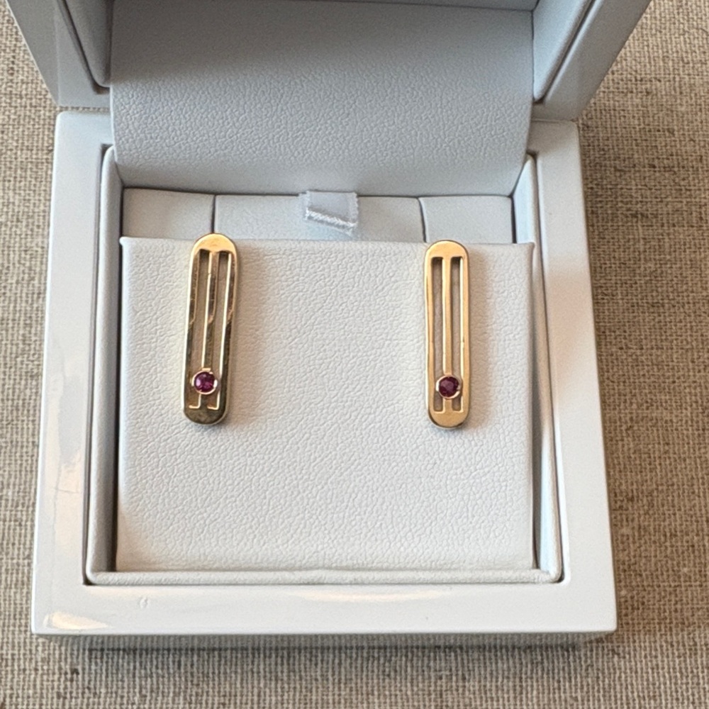 14K Yellow Gold Ruby Linear Drop Earrings